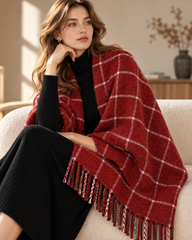 100% Mongolian Wool Check Scarf