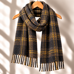 100% Mongolian Wool Multi-Strip Plaid Scarf