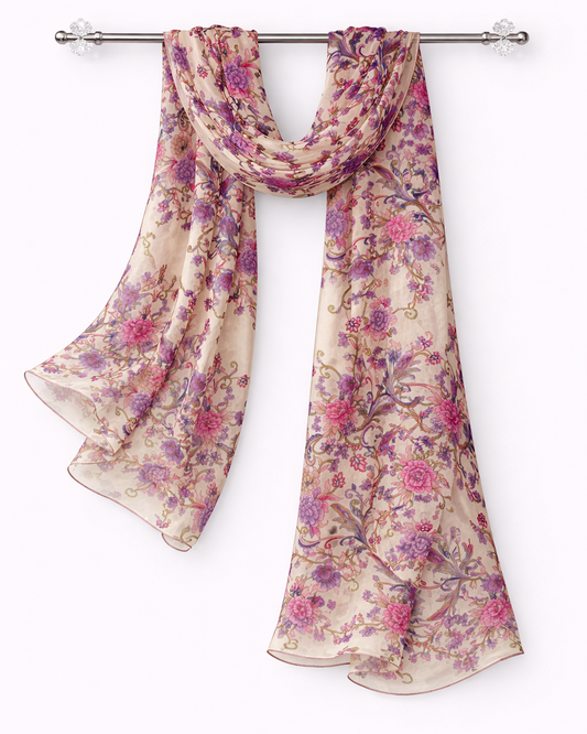 Écharpe longue 100 % soie motif cachemire – Italian En Fleurs 176x44cm
